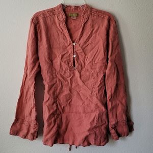 Pulp Long Sleeve Shirt Tunic Linen Coral